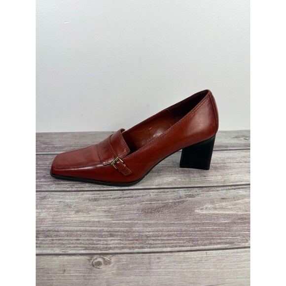 Vintage 90s Enzo Angiolini Women Brown Leather Square Toe Heel Pumps Y2K 9.5M - Picture 16 of 16